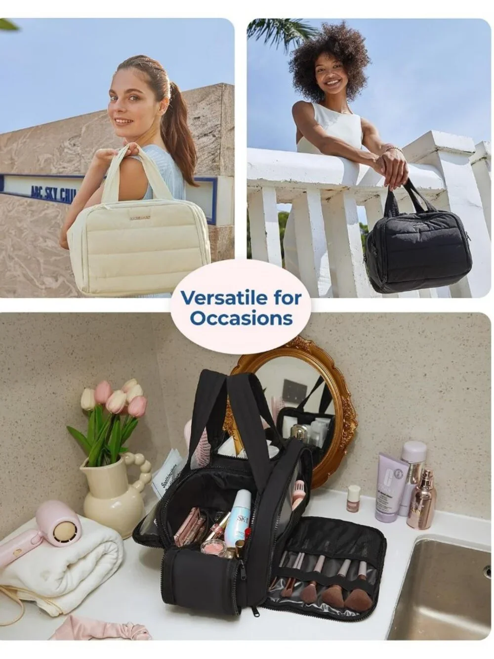 Lightweight Travel Toiletry Bag - Large Wide-Open Makeup Organizer with Handle